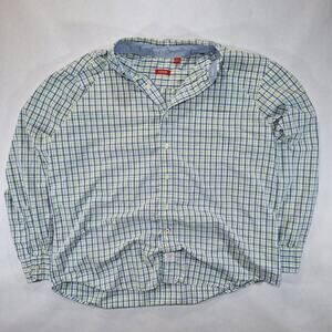 Izod Men's XL White Green Blue Plaid Long Sleeve Button-Up Flannel Dress Shirt